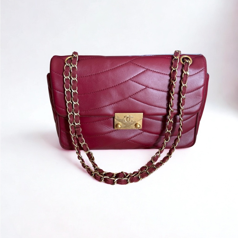 Chanel Chevron Quilted Flap Bag - Burgundy Lambskin with Aged Gold Hardware